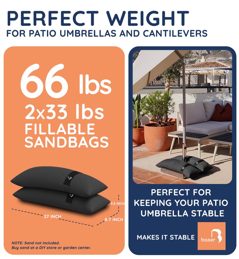 Baser Original Sandbags Fillable Weight Bags for Patio Umbrella Bases, Weather Resistant Recycled Polyester for Outdoor Furniture Windproof Stability - Image 2